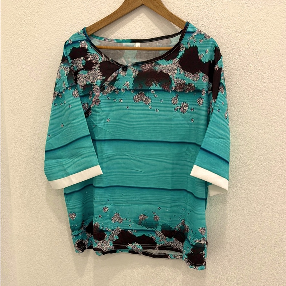 Floral Teal and Black Women's Top